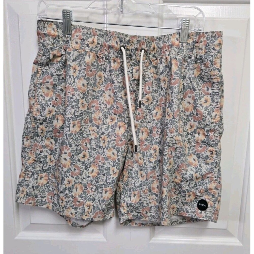 RVCA Mens Barnes Floral Volley Board Shorts Swim Trunks Comfort Stretch Sz M